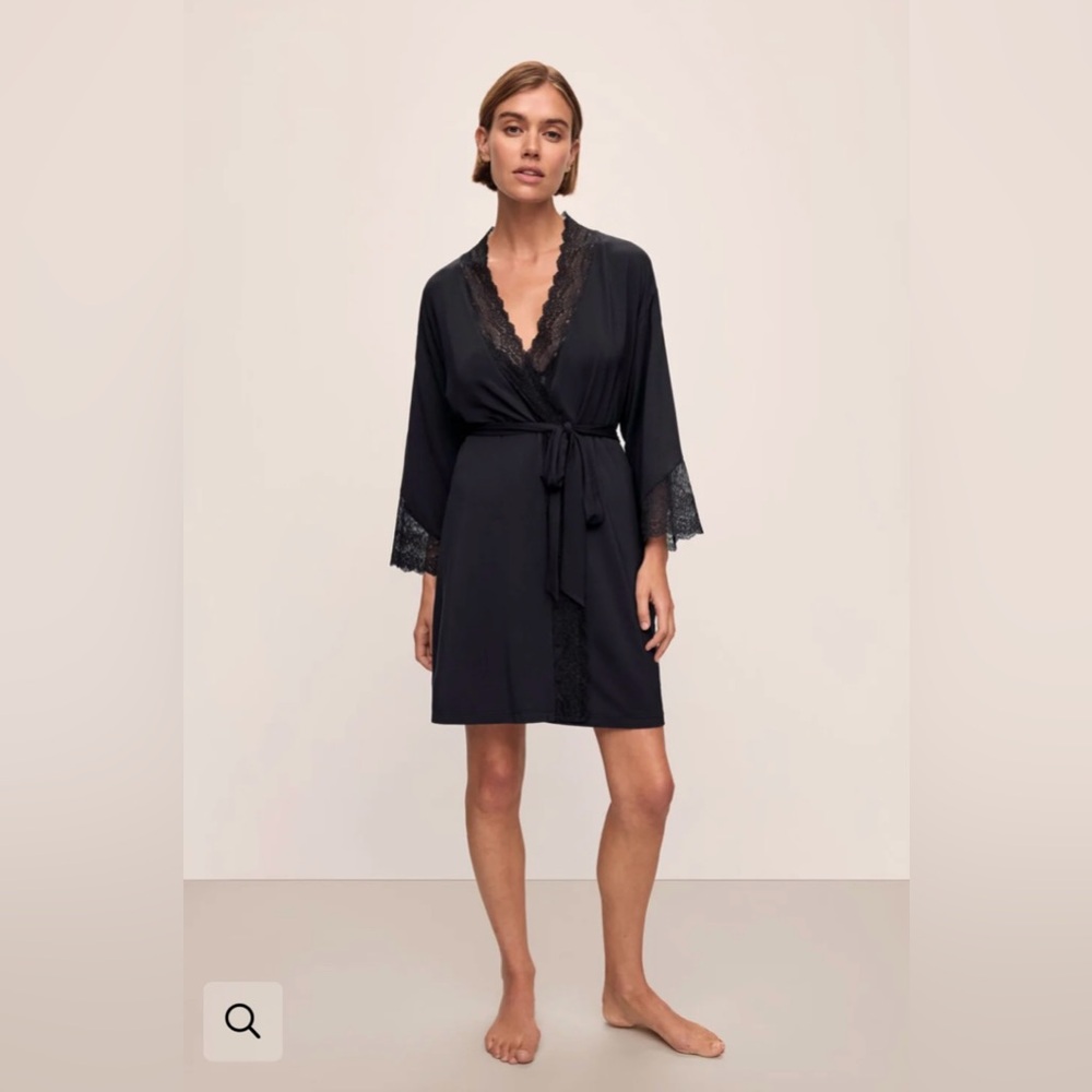 Eberjey Adeline Robe Black Short Size Large NWT